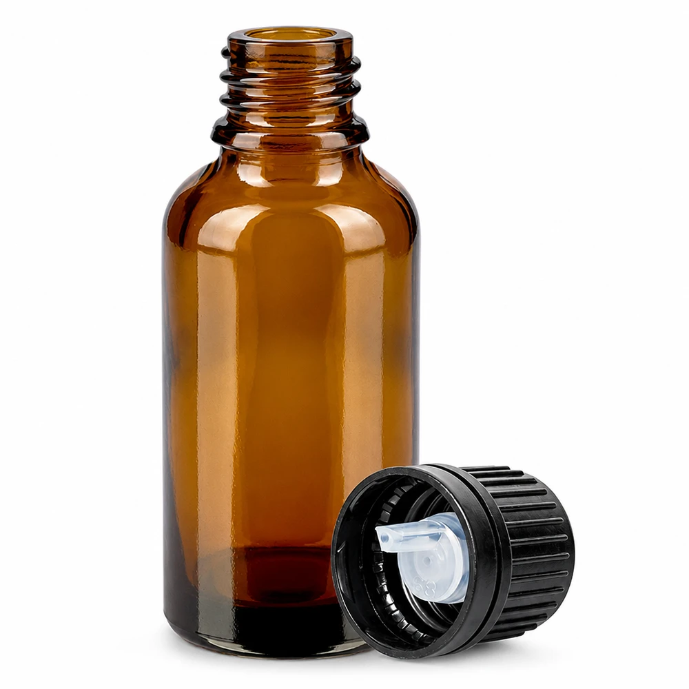 Flacone contagocce da 30 ml 1mm nero OV BrownLine UT18/30 Flacone in vetro ambrato di alta qualità da 30 ml con contagocce per fiori di Bach ed essenze di erbe.