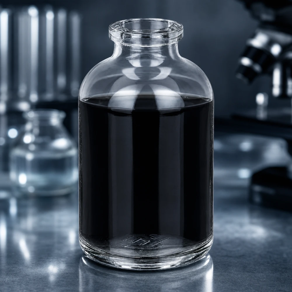 Flacone per iniezione in vetro trasparente 50ml Hochwertige Klarglas Injektionsflasche 50ml mit schwarzem Reagenz im wissenschaftlichen Labor
