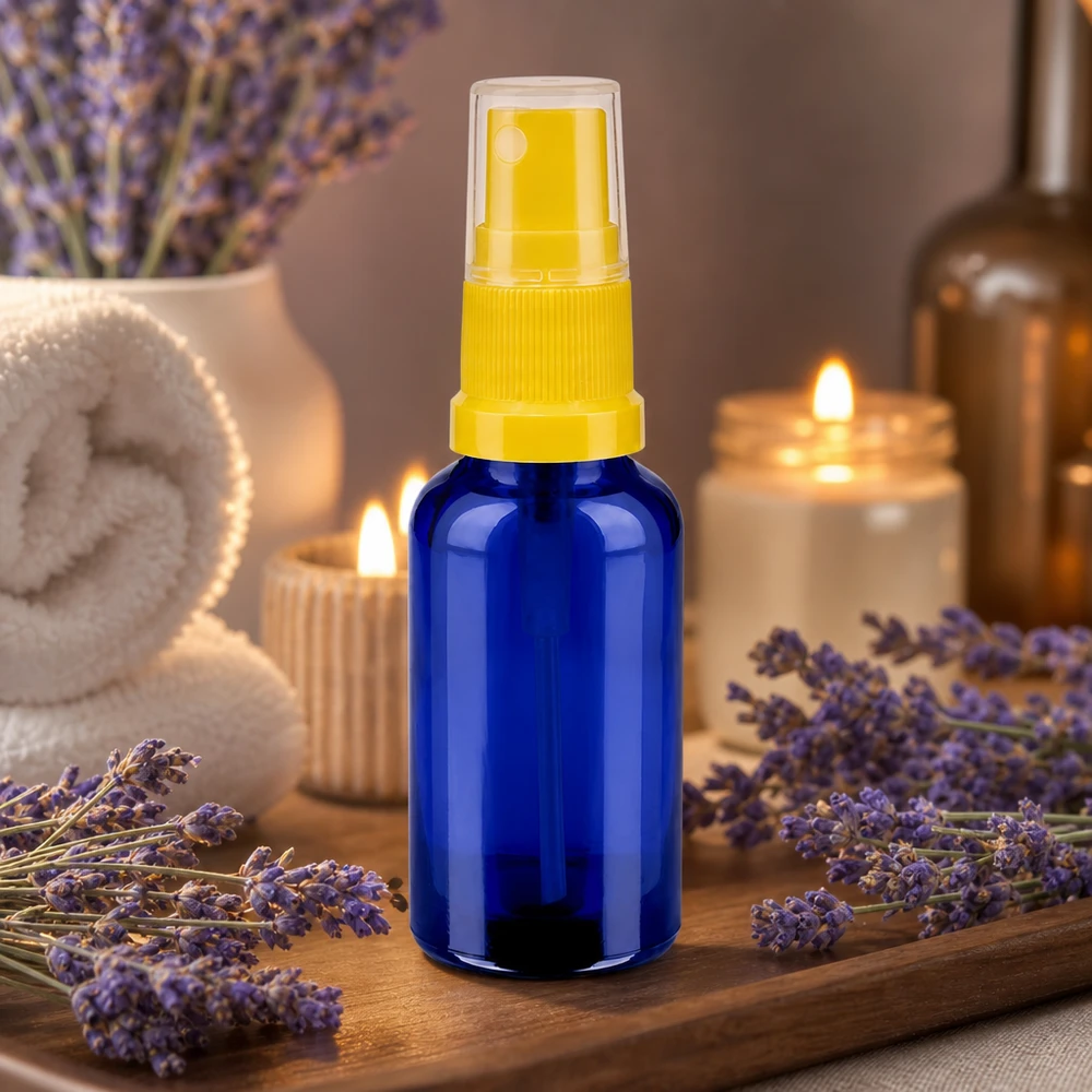 Flacone spray da 30 ml giallo/trasparente STD BlueLine UT18/30 Pratico flacone spray con spruzzatore a pompa preciso per una distribuzione uniforme dei prodotti di cura