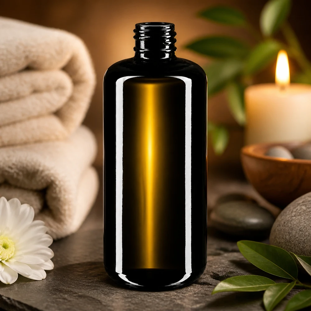 Flacone cosmetico da 200 ml "Draco" in vetro viola Miron Flacone professionale in vetro viola Draco da 200 ml con superficie opaca per linee di prodotti di bellezza di alta qualità