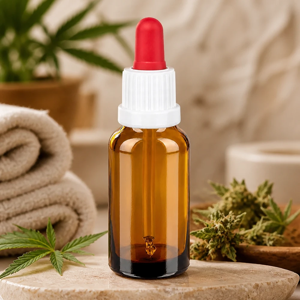 Bottiglia per pipette da 20 ml bianco/rosso OV BrownLine UT18/20 Flacone per aromaterapia da 20 ml in vetro ambrato protetto dai raggi UV con pipetta rossa per un dosaggio preciso