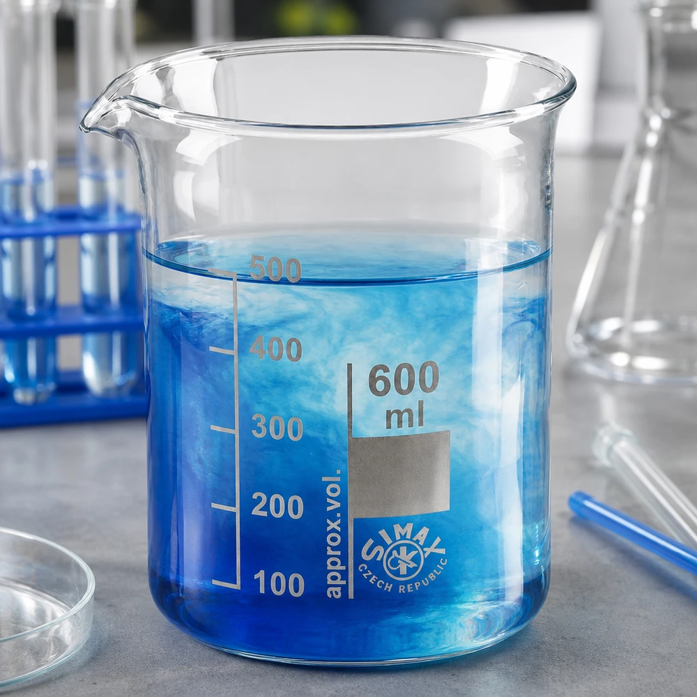 Bicchiere resistente al calore 600ml a basso stampo in robusto vetro borosilicato per applicazioni di laboratorio