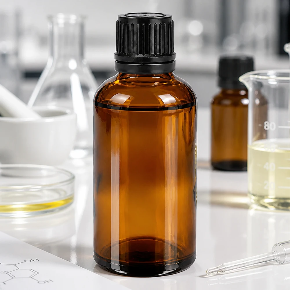 Bottiglia da 50ml 11mm SV nero OV BrownLine UT18/50 Flacone in vetro ambrato da 50 ml di qualità da laboratorio con protezione UV e tappo nero per una conservazione sicura.