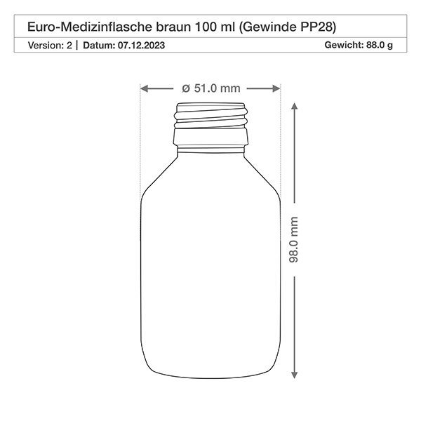 Flacone per medicinali da 100 ml marrone, con tappo in alluminio dorato Ap Bottiglia da 100 ml in vetro ambrato di forma rotonda con filettatura PP28 per la conservazione sicura dei farmaci