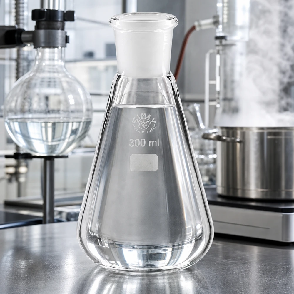 Beuta da 300 ml con campo di etichettatura smerigliato e giunto standard rettificato 29/32 per l'etichettatura dei campioni.