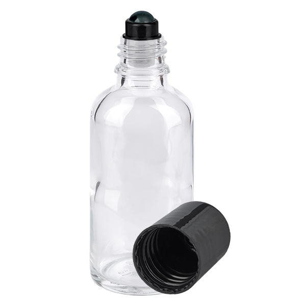 Flacone roll-on trasparente da 50 ml STD nero ApoGlas Flacone roll-on trasparente da 50 ml STD nero ApoGlas