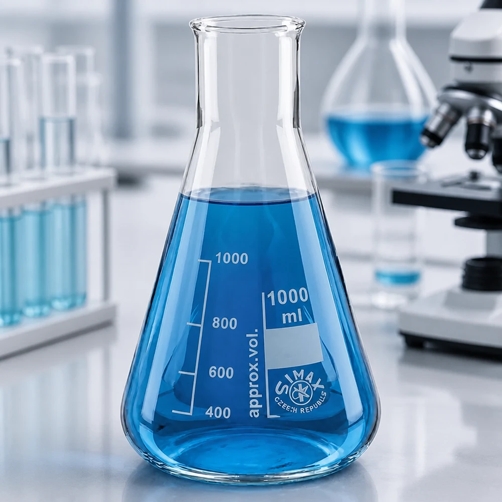 Beuta da 100 ml a collo largo Beuta compatta da 100 ml a collo largo, ideale per piccole quantità di campioni nel laboratorio scolastico.
