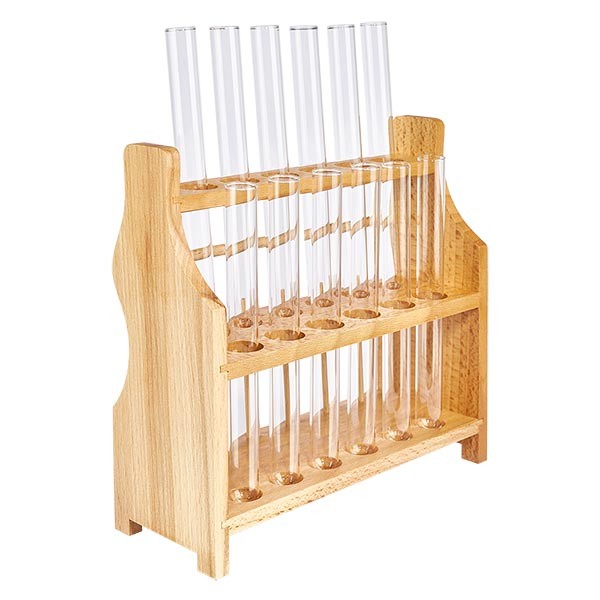 Portaprovette in legno con 12 provette più calce sodata 160x16