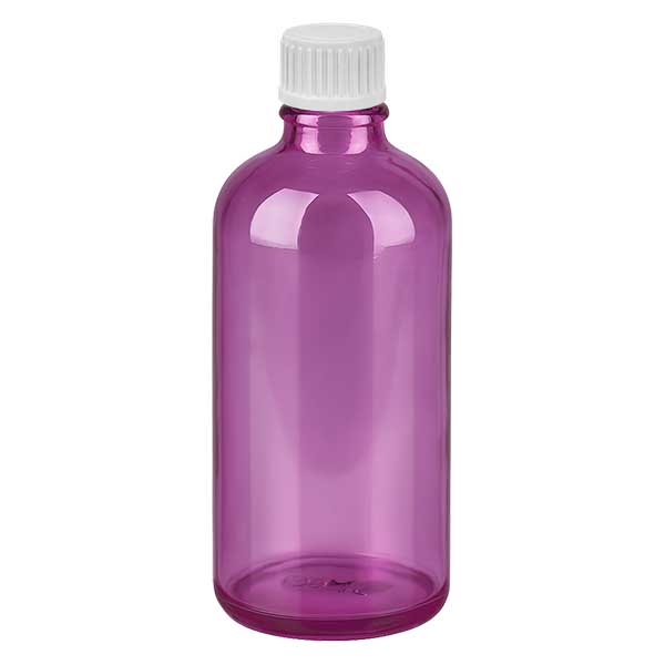 Flacone da 100 ml (globuli) con anello versatore da 3 mm bianco Standard PurpleLine. UT18/100