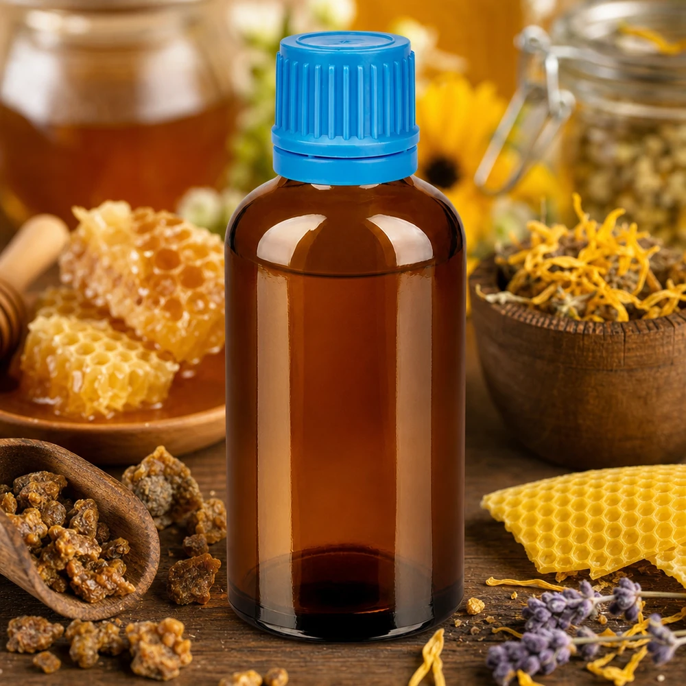 Bottiglia da 50ml 11mm SV blu OV BrownLine UT18/50 Flacone a goccia professionale da 50 ml in vetro ambrato con protezione UV per rimedi omeopatici