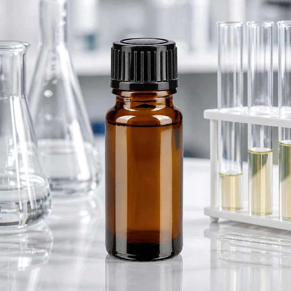 Flacone da farmacia marrone da 10 ml. SV STD nero/11mm ApoGlas Fiala da laboratorio da 10 ml in vetro da farmacia marrone con tappo in plastica nera, utilizzata in ambito di laboratorio