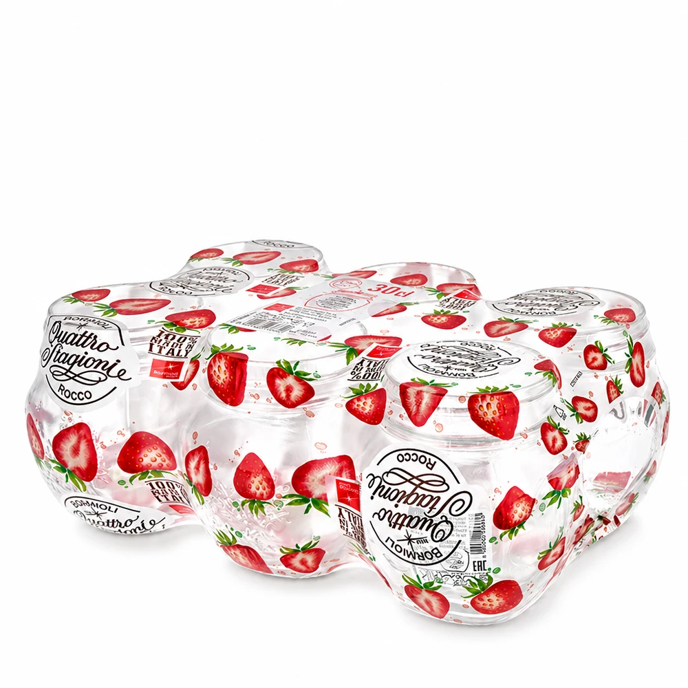 Barattolo rotondo Quattro Stagioni da 300 ml con coperchio alla fragola Set di barattoli per conserve in vetro italiano