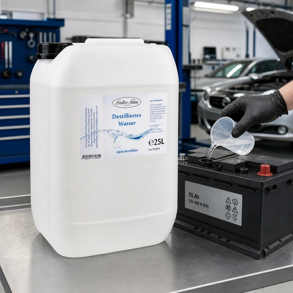 25L Acqua distillata Doktor-Klaus Doktor-Klaus 25 litri di acqua distillata vengono utilizzati nelle officine automobilistiche per la cura delle batterie e la manutenzione dei veicoli.