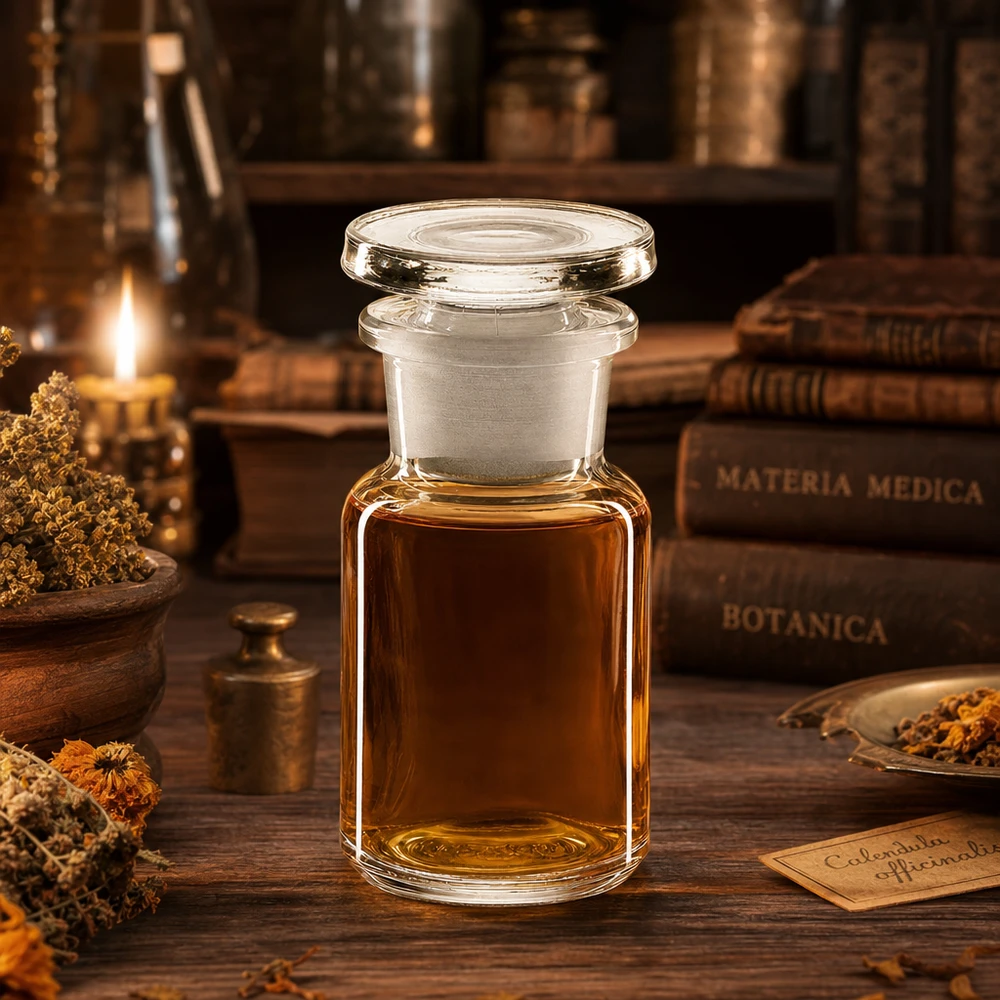 Bottiglia a spalla tonda 50ml chiara a collo largo in vetro con tappo Flacone da farmacia trasparente a collo largo da 50 ml con tappo in vetro, contenente olio color ambra