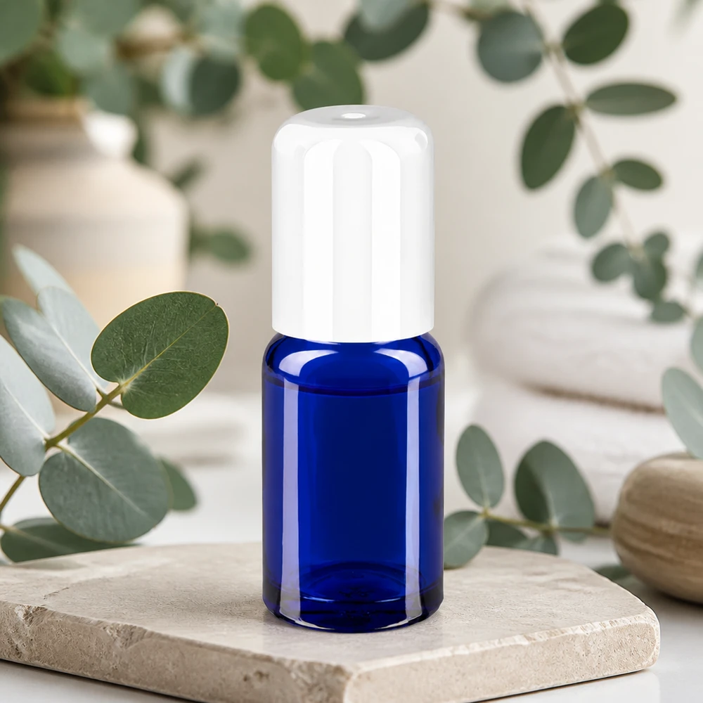 Flacone roll-on da 10 ml bianco STD BlueLine UT18/10 STD BlueLine UT18/10 contenitore roll-on in vetro blu con protezione UV per prodotti naturali