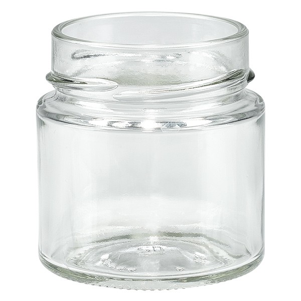 Vasetto in vetro trasparente 135ml, senza coperchio, filettatura TO58deep Vasetto in vetro trasparente 135ml, senza coperchio, filettatura TO58deep