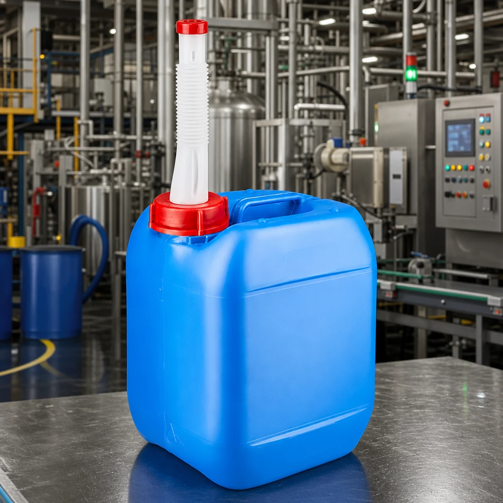 Tanica 5 litri blu con tubo di uscita Flex Tanica in HDPE da 5 litri, blu, con beccuccio flessibile per uso industriale