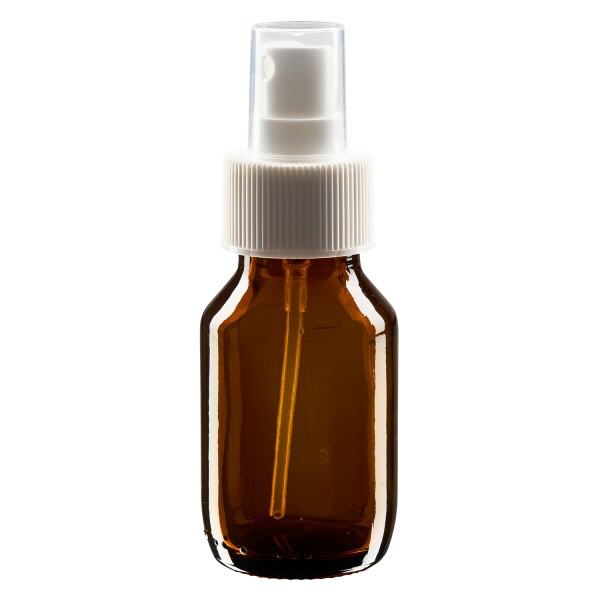 Flacone per medicinali da 50 ml marrone, con nebulizzatore a pompa bianco ApoGlas
