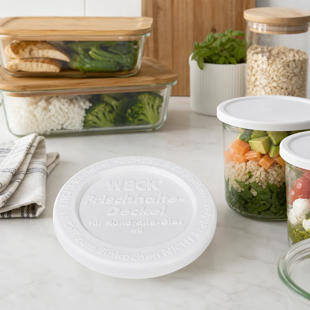 WECK Keep Fresh Coperchio RR60 Insalata in barattolo Preparare pasti sani Vaso a strati Verdure