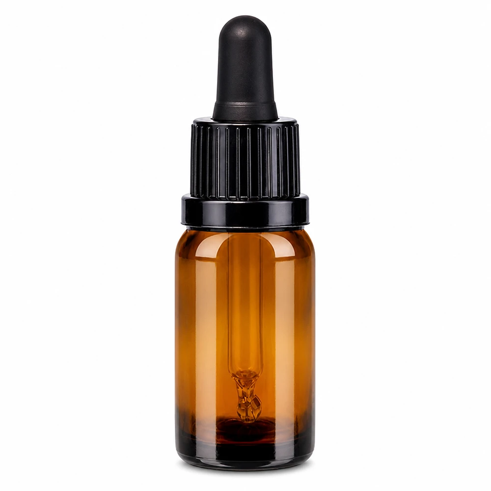 Flacone per pipette da 10 ml nero OV BrownLine UT18/10 Flacone a pipetta da 10 ml marrone con tappo contagocce nero per oli essenziali e sieri