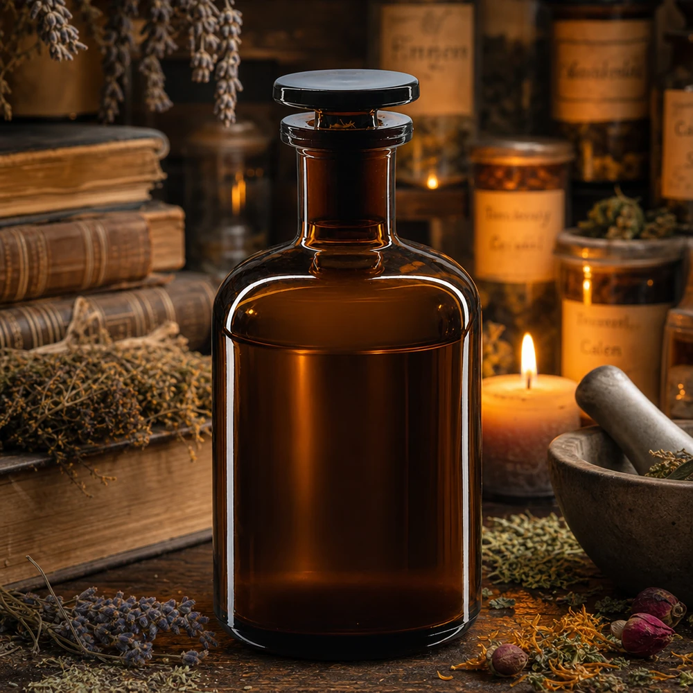Bottiglia a spalla tonda 100ml marrone collo stretto tappo in vetro Fiaschetta da farmacia da 100 ml, marrone, a collo stretto, con tappo in vetro, per erbe e tinture