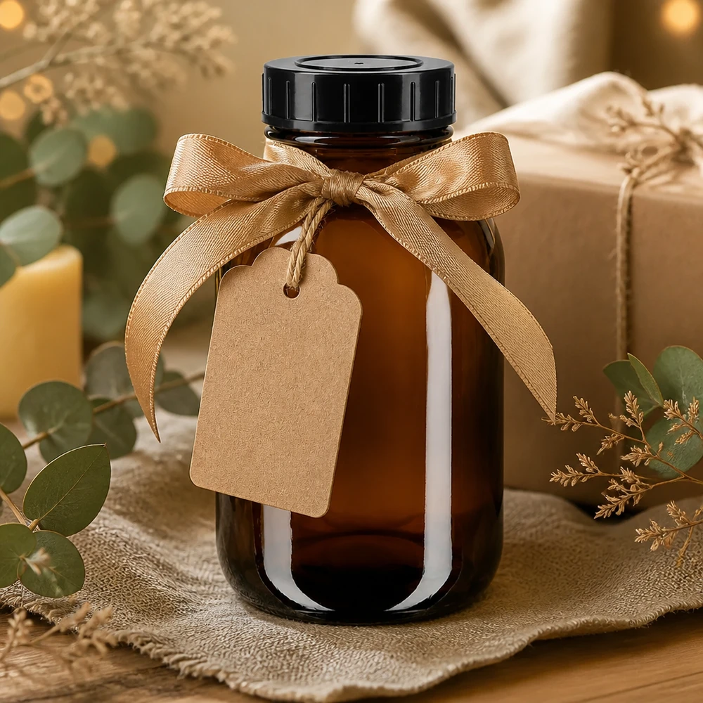 Bottiglia a collo largo da 500ml in vetro ambrato con tappo a vite Bottiglia in vetro marrone da 500 ml con ampia apertura e tappo a vite ideale per sciroppi e tinture