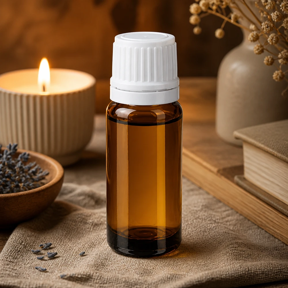 Flacone in vetro ambrato con protezione UV da 10 ml, con tappo contagocce bianco OV, per sostanze fotosensibili