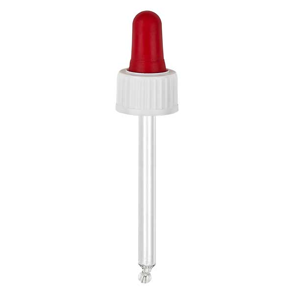 Pipetta contagocce bianco/rosso DIN18, lunghezza 66 mm Sta... Pipetta contagocce bianco/rosso DIN18, lunghezza 66 mm Sta...
