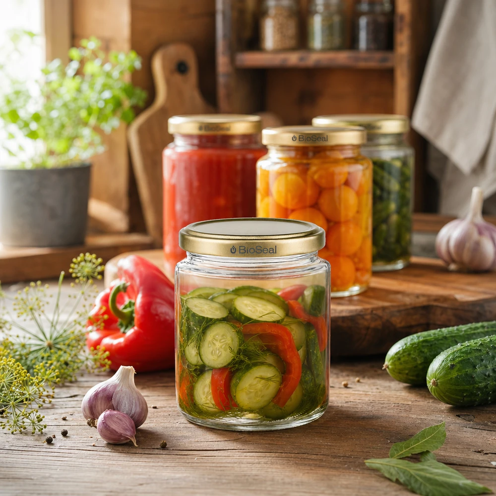 Vasetto per miele da 350 g con capsula dorata BioSeal UNiTWIST BioSeal 250ml barattolo per miele come barattolo di conservazione per cetrioli e verdure sott'aceto, versatile coperchio dorato UNiTWIST