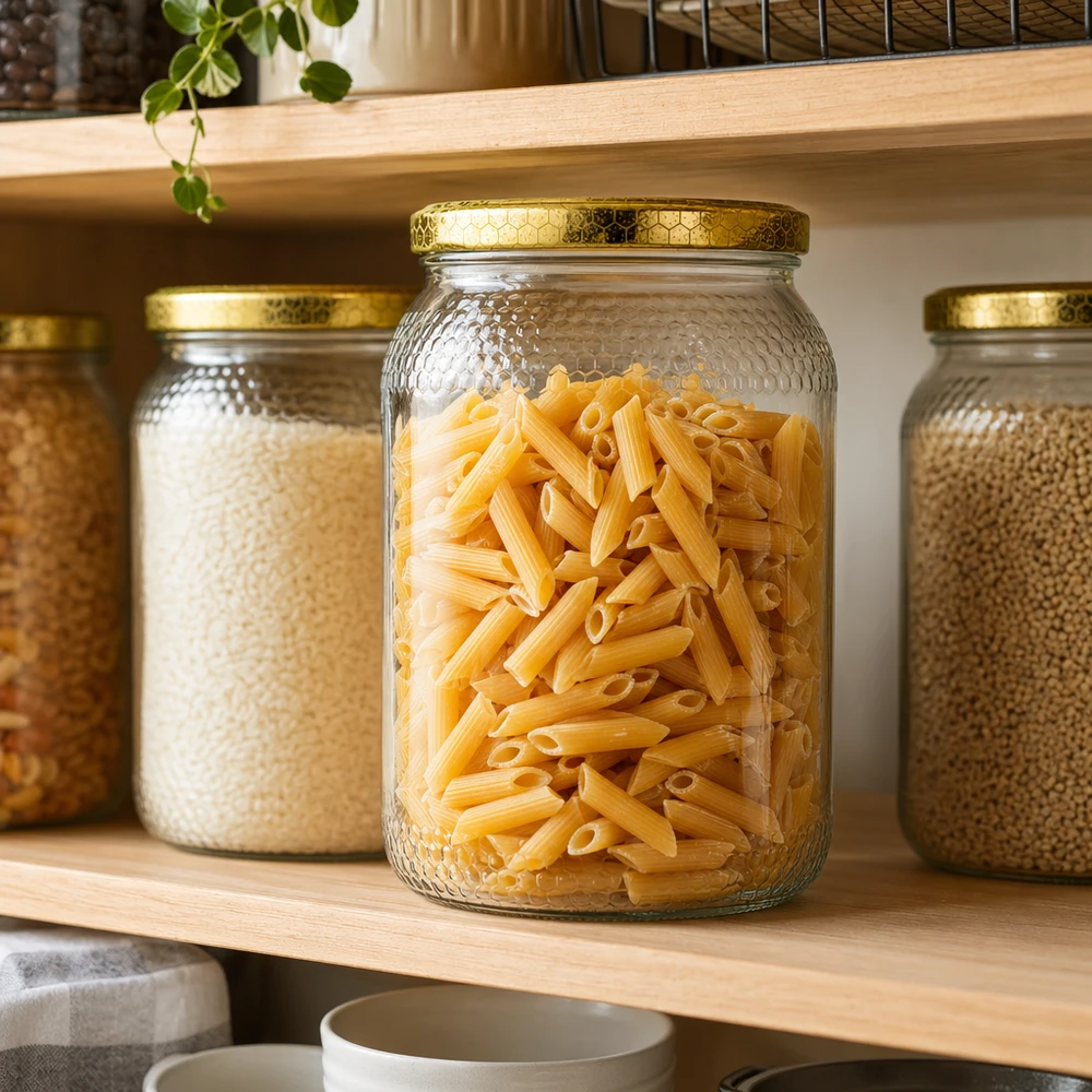 Vasetto per miele da 1260 g con capsula bianca BasicSeal UNiTWIST Vasetto per miele da 900 ml con coperchio a nido d'ape per conservare pasta e cereali in cucina