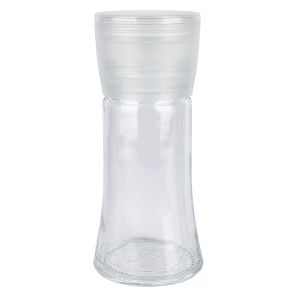 Barattolo per spezie in vetro trasparente da 95 ml con macinino in ceramica trasparente Barattolo per spezie in vetro trasparente da 95 ml con macinino in ceramica trasparente