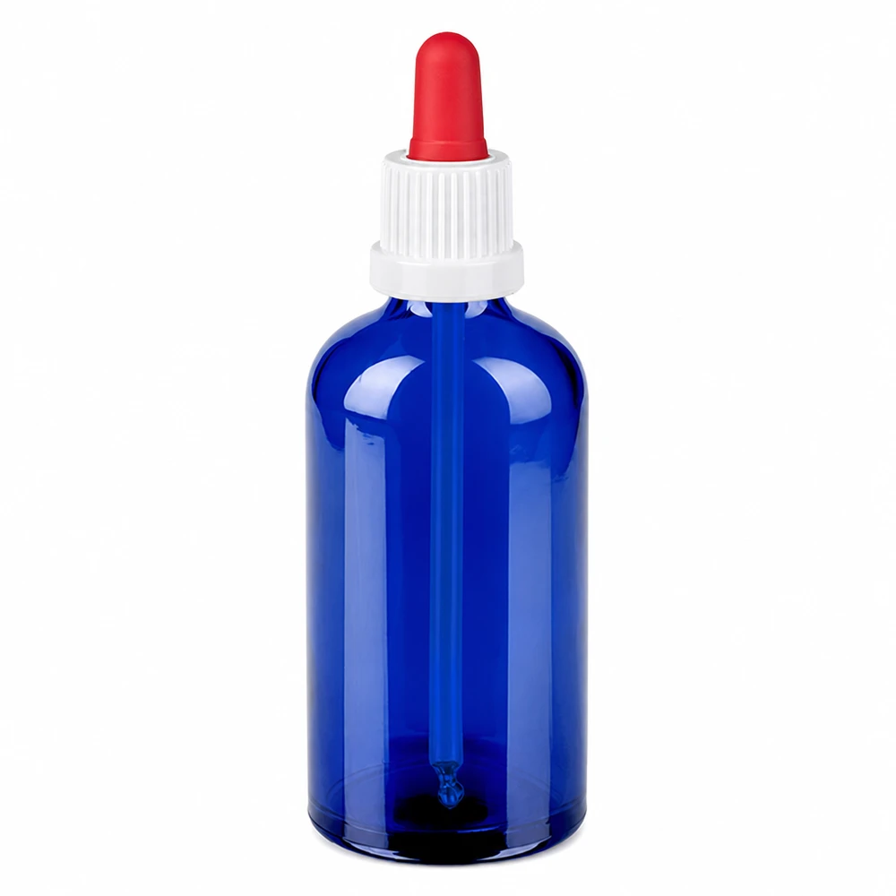 Flacone per pipette da 100 ml bianco/rosso OV BlueLine UT18/100 Flacone dosatore professionale da 100 ml in vetro blu con sistema di pipettaggio preciso