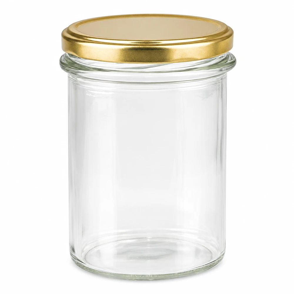 Bicchieri da 230 ml con coperchio BasicSeal oro UNiTWIST Vasetto vuoto da 230 ml con coperchio dorato BasicSeal UNiTWIST per marmellata e miele