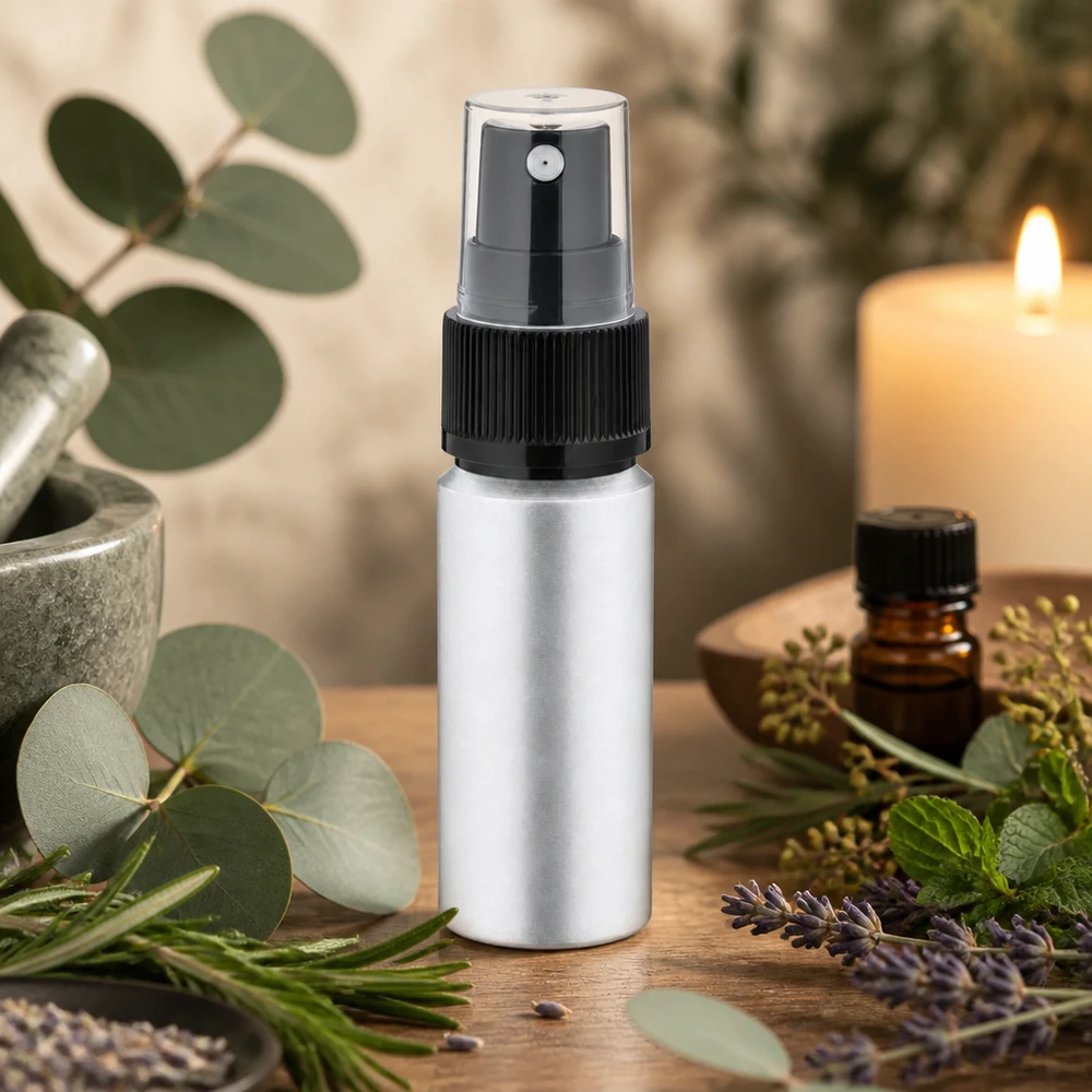 Flacone in alluminio decapato da 20 ml con nebulizzatore Robusto flacone spray in alluminio da 20 ml con tappo protettivo trasparente per una conservazione sicura