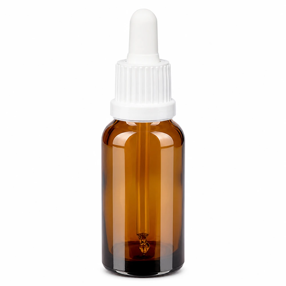 Flacone per pipette da 20 ml bianco OV BrownLine UT18/20 Bottiglia a pipetta compatta 20ml BrownLine - vetro ambrato con contagocce bianco