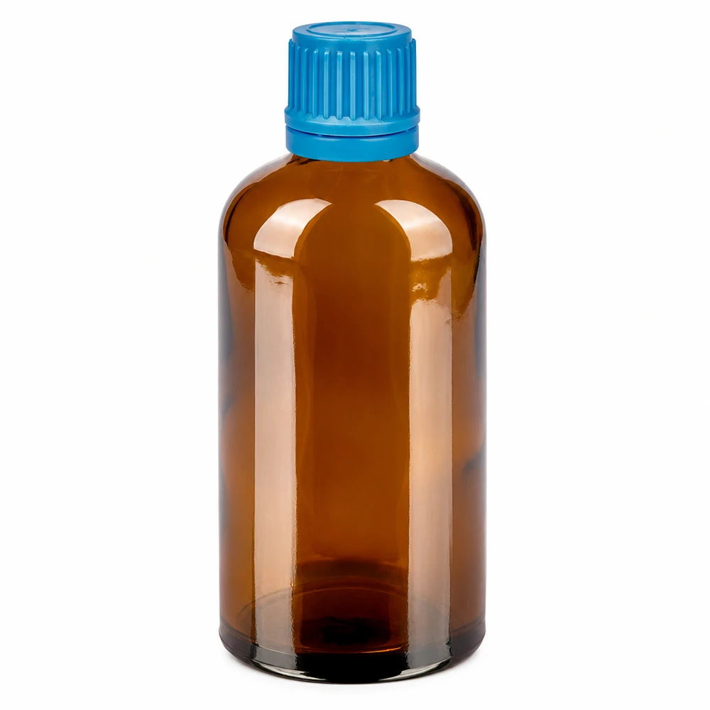 Bottiglia da 100ml 11mm SV blu OV BrownLine UT18/100 Bottiglia di vetro di alta qualità da 100 ml in ambra con tappo blu antimanomissione SV