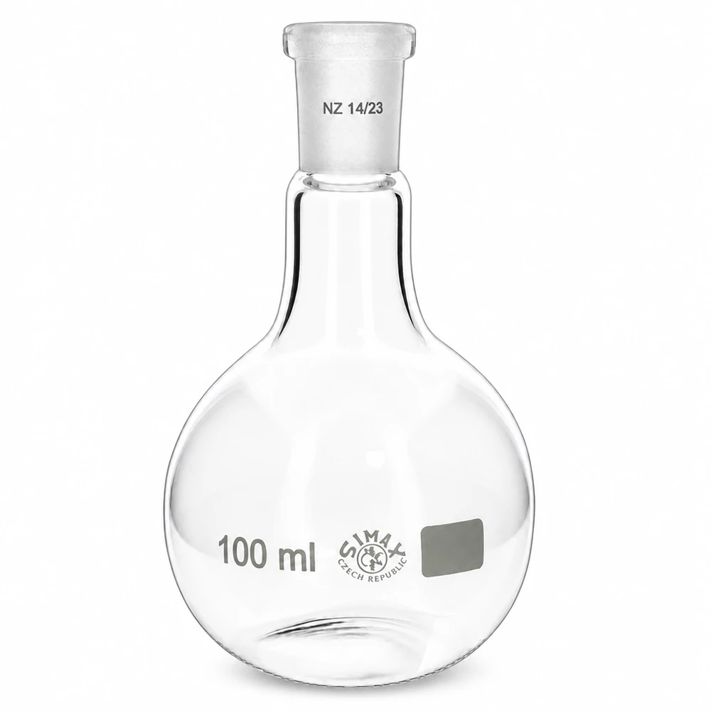 Matraccio da 100ml con giunto standard smerigliato (14/23) Pallone da distillazione da 100 ml in vetro resistente al calore per applicazioni sottovuoto in laboratorio