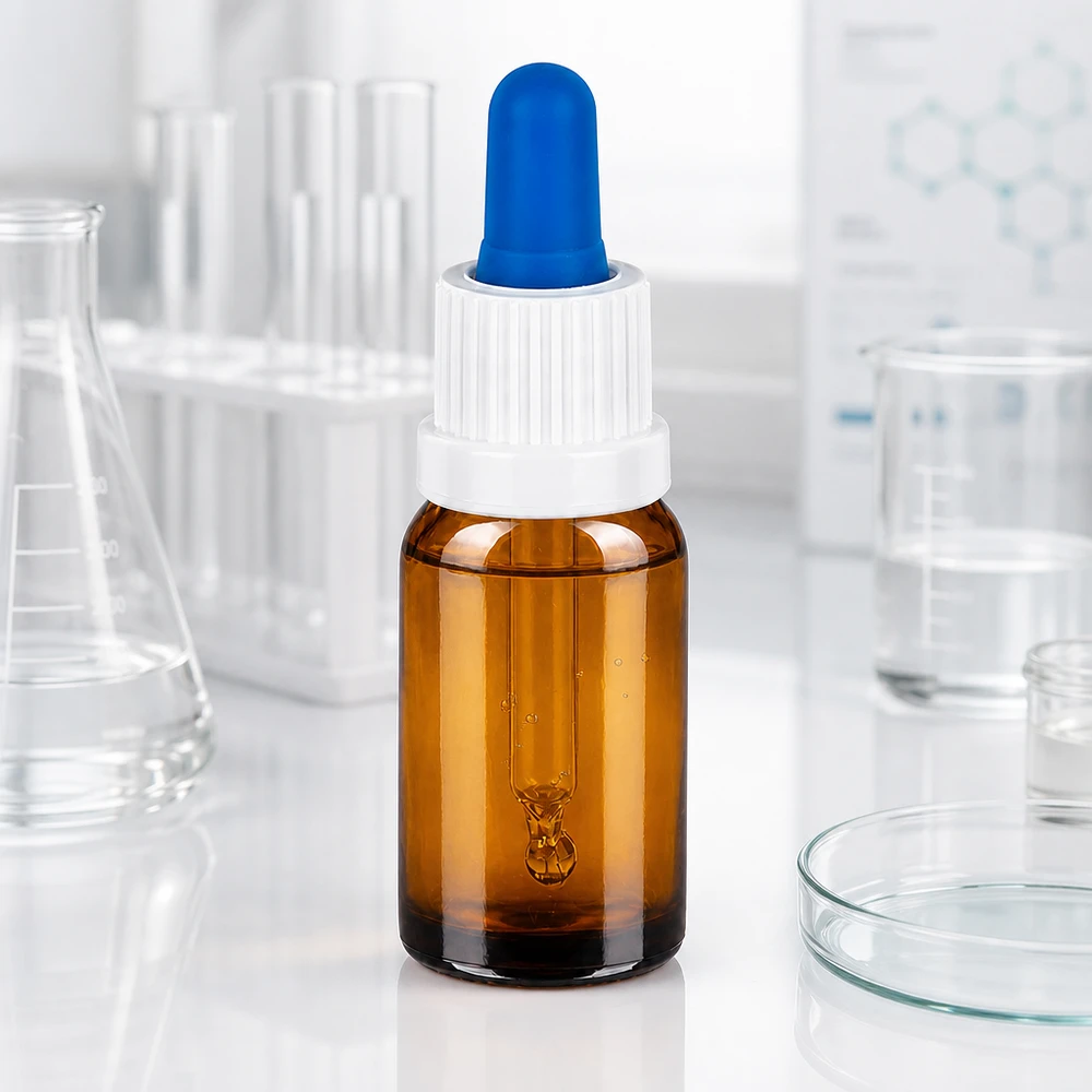 Bottiglia per pipette da 10 ml bianco/blu OV BrownLine UT18/10 Flacone a pipetta da 10 ml BrownLine con dosaggio preciso a contagocce per applicazioni di laboratorio e cosmetiche