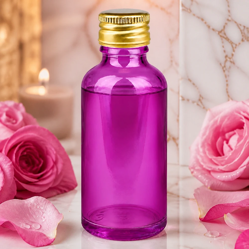 Flacone da 50ml tappo a vite 11mm alluminio oro standard PurpleLine. UT18/50 Piccolo flacone in vetro viola da 50 ml, perfetto per i formati da viaggio di profumi e oli essenziali