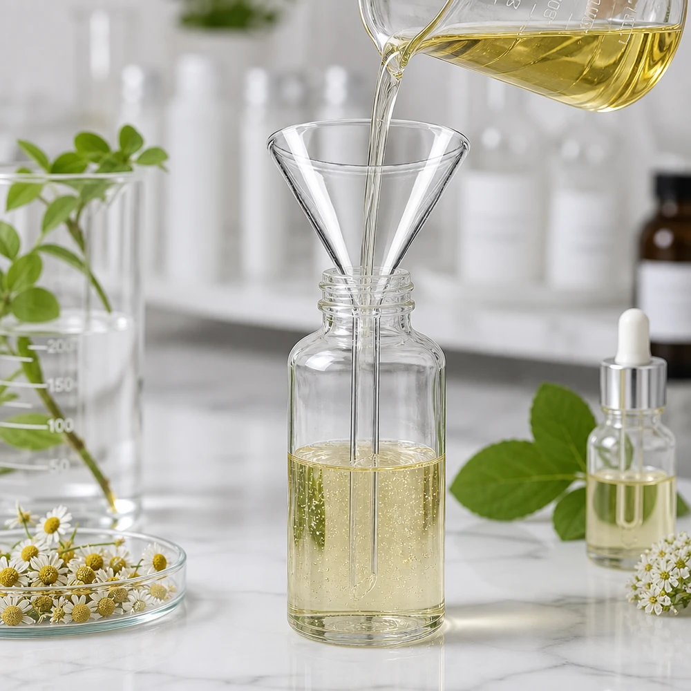 Imbuto Ø 55mm in borosilicato angolo 60 corto Imbuto da laboratorio compatto da 55 mm in borosilicato resistente al calore, per applicazioni di laboratorio sicure.