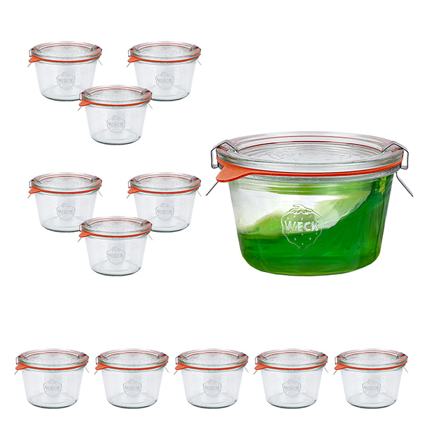 Set di 12 bicchieri Weck da 370 ml con 12 coperchi in vetro, 1