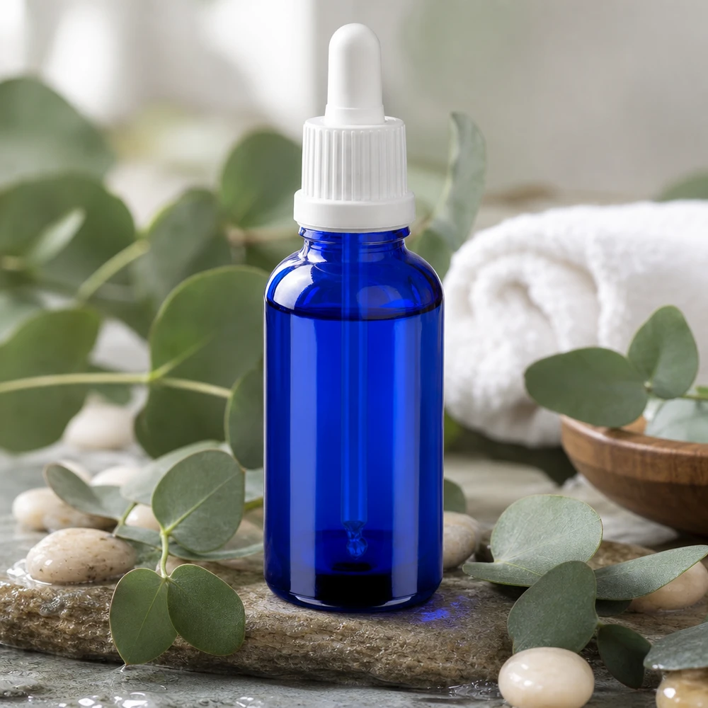 Flacone per pipette da 30 ml bianco OV BlueLine UT18/30 Bottiglia in vetro con protezione UV da 30 ml con pipetta BlueLine UT18 filettatura DIN18 blu protetta dalla luce