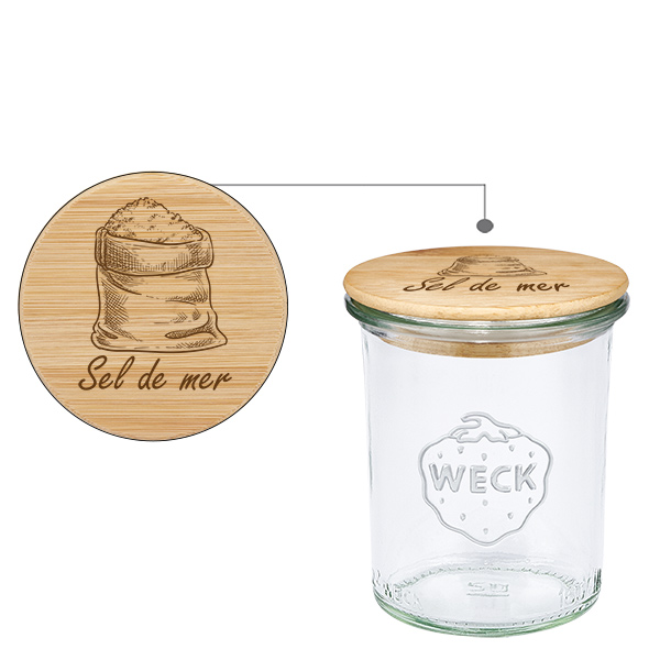 Cassetta in bois "Sel de mer" con verre WECK plongeant 160ml Cassetta in bois "Sel de mer" con verre WECK plongeant 160ml