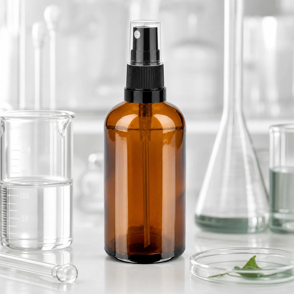 Flacone spray da 100 ml nero/tr. STD BrownLine UT18/100 Flacone spray premium da 100 ml in qualità farmaceutica per la conservazione igienica delle soluzioni