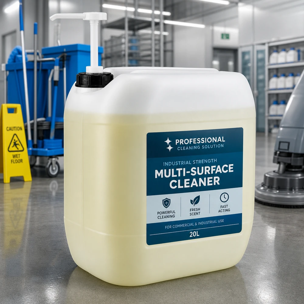 Tanica da 30 litri color crema con pompa dosatrice per detergenti professionali