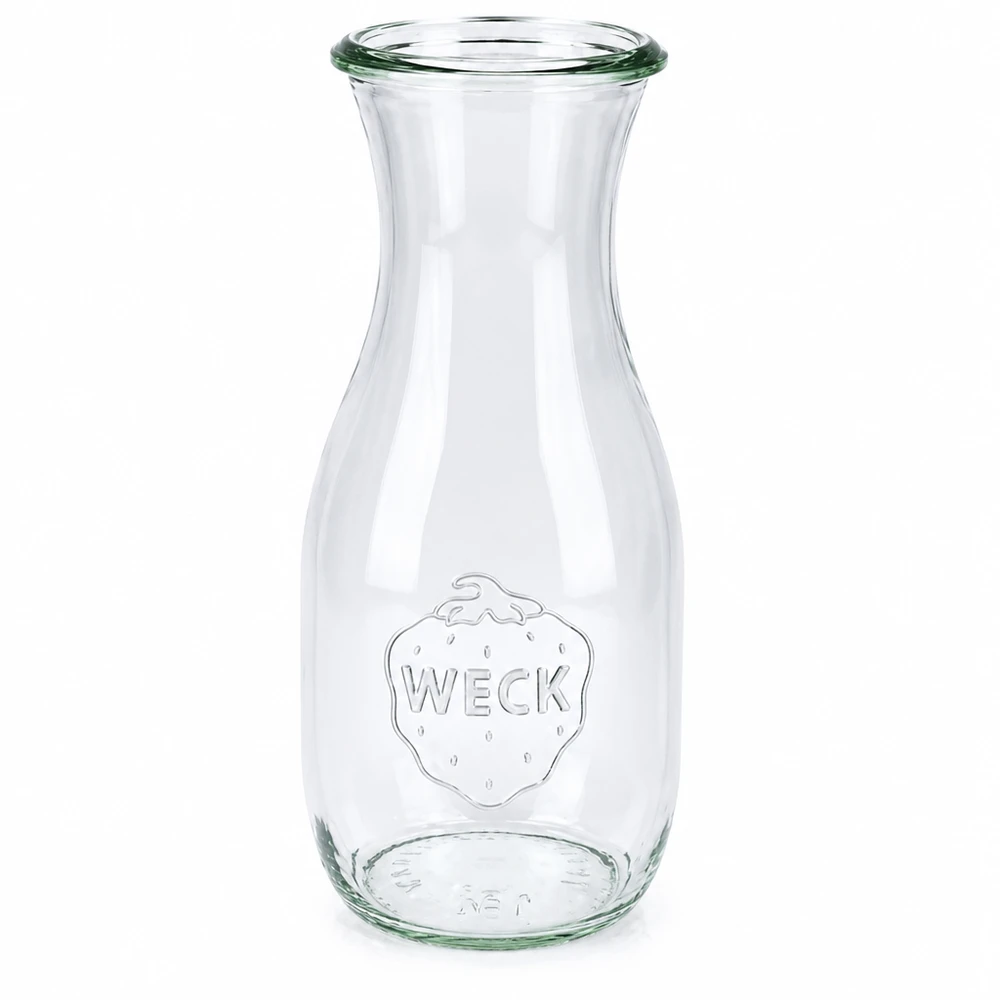Bottiglia per succhi da 530 ml WECK RR60 Bottiglia di succo WECK RR60 da 530 ml in vetro con coperchio e logo della fragola in rilievo trasparente