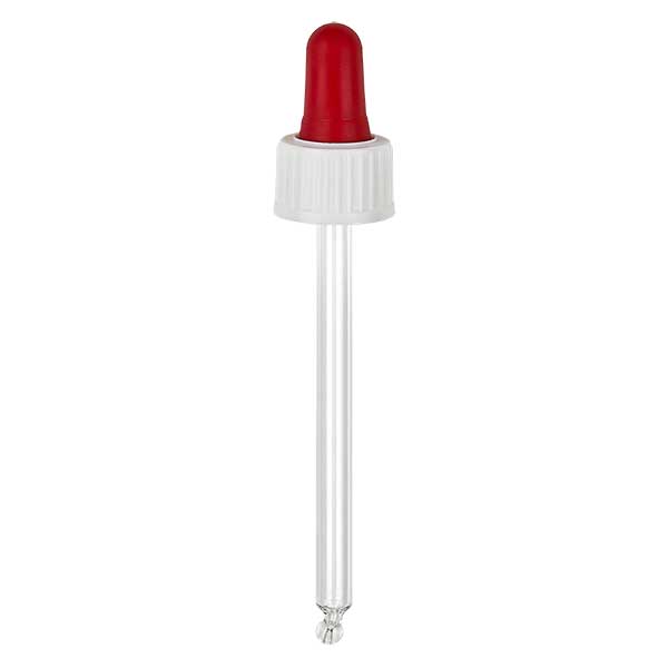 Pipetta contagocce in vetro bianco/rosso DIN18, lunghezza pipetta 85 mm Sta...