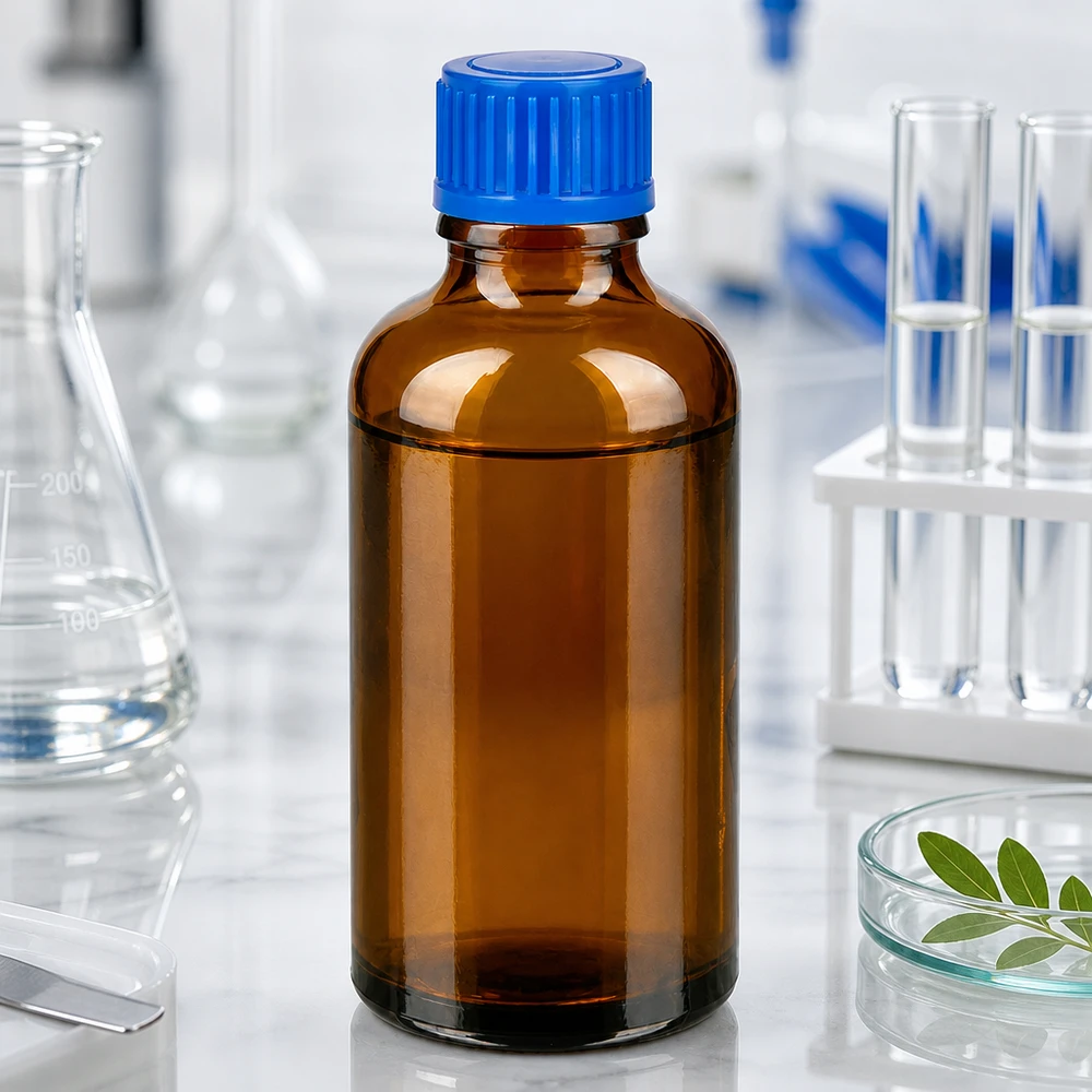 Bottiglia da 50ml 11mm SV blu STD BrownLine UT18/50 Flacone di precisione da 50 ml in vetro borosilicato ambrato con tappo di sicurezza blu