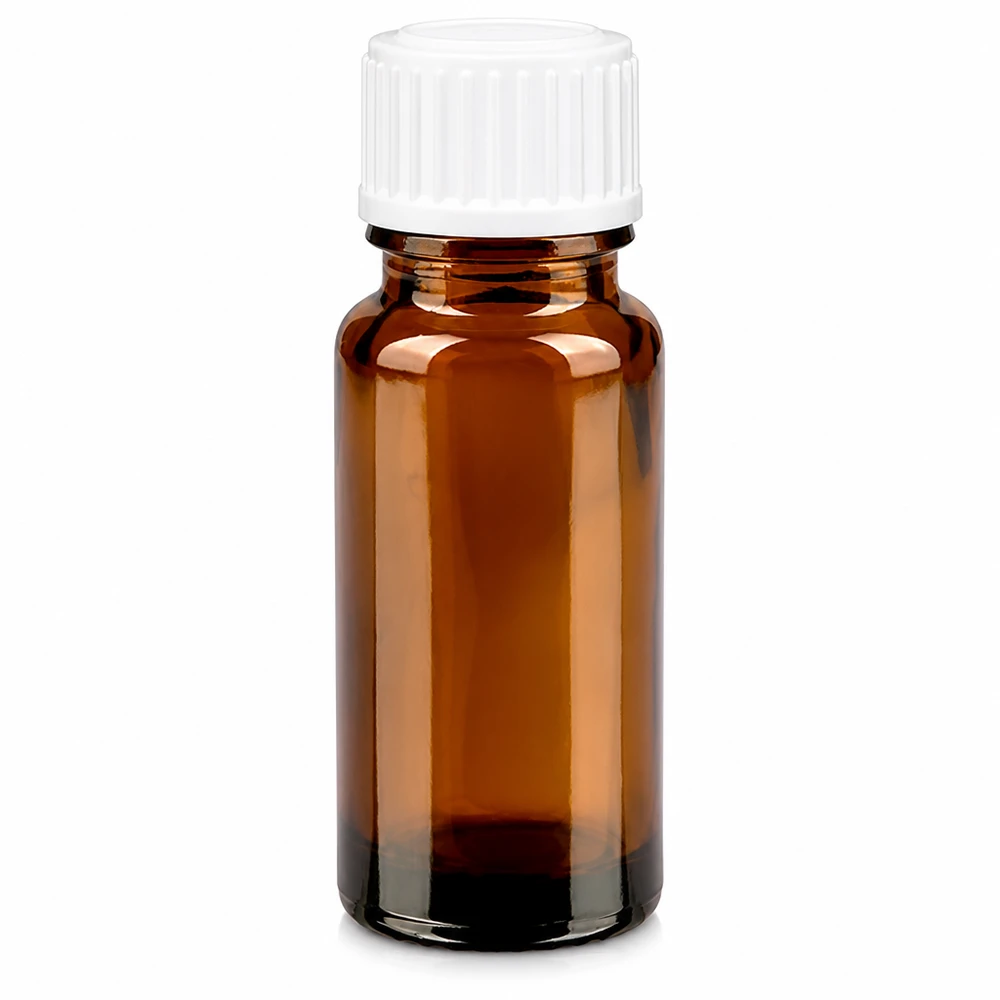Flacone da farmacia marrone da 10 ml in vetro borosilicato con tappo contagocce bianco da 0,9 mm