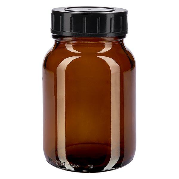 Bottiglia a collo largo da 250 ml in vetro ambrato con tappo a vite